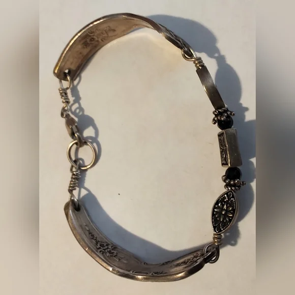 Vintage Magnolia Silver Plated Spoon Bracelet Art Noveau Style Bohemian Western - Picture 2 of 8